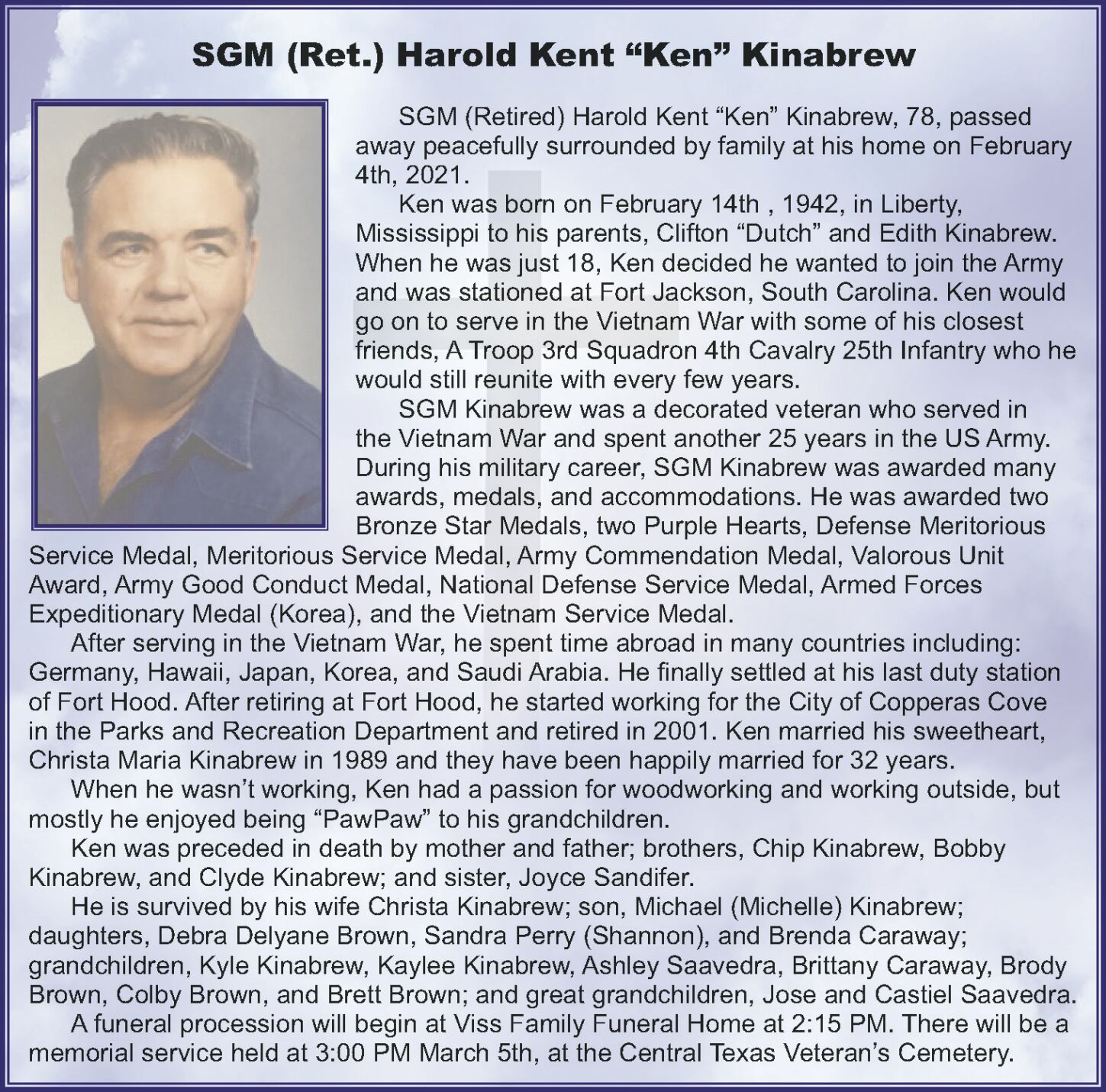 SGM (Ret.) Harold Kent “Ken” Kinabrew
